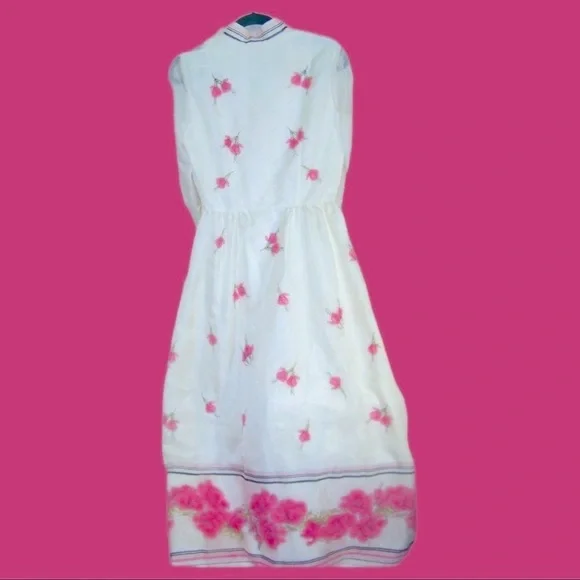 RARE Vintage 40s 50s Alfred Shaheen dress szM/L maxi grannycore silk chiffon vtg - Picture 8 of 10